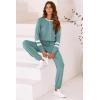 imagePRETTYGARDEN Womens Spring Fall 2 Piece Lounge Outfit Long Sleeve Crewneck Pullover Tops High Waisted Pants Set TracksuitStriped Fruit Green