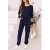 imagePRETTYGARDEN Womens Spring Fall 2 Piece Lounge Outfit Long Sleeve Crewneck Pullover Tops High Waisted Pants Set TracksuitStriped Navy