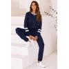 imagePRETTYGARDEN Womens Spring Fall 2 Piece Lounge Outfit Long Sleeve Crewneck Pullover Tops High Waisted Pants Set TracksuitStriped Navy