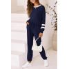 imagePRETTYGARDEN Womens Spring Fall 2 Piece Lounge Outfit Long Sleeve Crewneck Pullover Tops High Waisted Pants Set TracksuitStriped Navy