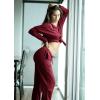 imagePRETTYGARDEN Womens Spring Fall 2 Piece Lounge Outfit Long Sleeve Crewneck Pullover Tops High Waisted Pants Set TracksuitWine Red