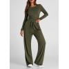 imagePRETTYGARDEN Womens Spring Fall Two Piece Outfits Tracksuits Long Sleeve Crop Tee Shirts Wide Leg Pants Matching Lounge SetsArmy Green