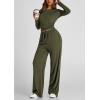 imagePRETTYGARDEN Womens Spring Fall Two Piece Outfits Tracksuits Long Sleeve Crop Tee Shirts Wide Leg Pants Matching Lounge SetsArmy Green