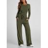 imagePRETTYGARDEN Womens Spring Fall Two Piece Outfits Tracksuits Long Sleeve Crop Tee Shirts Wide Leg Pants Matching Lounge SetsArmy Green