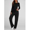 imagePRETTYGARDEN Womens Spring Fall Two Piece Outfits Tracksuits Long Sleeve Crop Tee Shirts Wide Leg Pants Matching Lounge SetsBlack