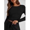 imagePRETTYGARDEN Womens Spring Fall Two Piece Outfits Tracksuits Long Sleeve Crop Tee Shirts Wide Leg Pants Matching Lounge SetsBlack