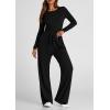 imagePRETTYGARDEN Womens Spring Fall Two Piece Outfits Tracksuits Long Sleeve Crop Tee Shirts Wide Leg Pants Matching Lounge SetsBlack