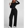 imagePRETTYGARDEN Womens Spring Fall Two Piece Outfits Tracksuits Long Sleeve Crop Tee Shirts Wide Leg Pants Matching Lounge SetsBlack