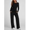 imagePRETTYGARDEN Womens Spring Fall Two Piece Outfits Tracksuits Long Sleeve Crop Tee Shirts Wide Leg Pants Matching Lounge SetsBlack