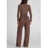 imagePRETTYGARDEN Womens Spring Fall Two Piece Outfits Tracksuits Long Sleeve Crop Tee Shirts Wide Leg Pants Matching Lounge SetsBrown