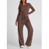 imagePRETTYGARDEN Womens Spring Fall Two Piece Outfits Tracksuits Long Sleeve Crop Tee Shirts Wide Leg Pants Matching Lounge SetsBrown