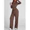 imagePRETTYGARDEN Womens Spring Fall Two Piece Outfits Tracksuits Long Sleeve Crop Tee Shirts Wide Leg Pants Matching Lounge SetsBrown
