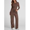 imagePRETTYGARDEN Womens Spring Fall Two Piece Outfits Tracksuits Long Sleeve Crop Tee Shirts Wide Leg Pants Matching Lounge SetsBrown