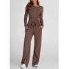 imagePRETTYGARDEN Womens Spring Fall Two Piece Outfits Tracksuits Long Sleeve Crop Tee Shirts Wide Leg Pants Matching Lounge SetsBrown