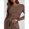 imagePRETTYGARDEN Womens Spring Fall Two Piece Outfits Tracksuits Long Sleeve Crop Tee Shirts Wide Leg Pants Matching Lounge SetsBrown