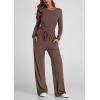 imagePRETTYGARDEN Womens Spring Fall Two Piece Outfits Tracksuits Long Sleeve Crop Tee Shirts Wide Leg Pants Matching Lounge SetsBrown