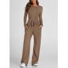 imagePRETTYGARDEN Womens Spring Fall Two Piece Outfits Tracksuits Long Sleeve Crop Tee Shirts Wide Leg Pants Matching Lounge SetsCamel