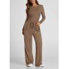 imagePRETTYGARDEN Womens Spring Fall Two Piece Outfits Tracksuits Long Sleeve Crop Tee Shirts Wide Leg Pants Matching Lounge SetsCamel