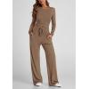 imagePRETTYGARDEN Womens Spring Fall Two Piece Outfits Tracksuits Long Sleeve Crop Tee Shirts Wide Leg Pants Matching Lounge SetsCamel