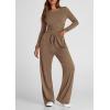 imagePRETTYGARDEN Womens Spring Fall Two Piece Outfits Tracksuits Long Sleeve Crop Tee Shirts Wide Leg Pants Matching Lounge SetsCamel