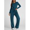 imagePRETTYGARDEN Womens Spring Fall Two Piece Outfits Tracksuits Long Sleeve Crop Tee Shirts Wide Leg Pants Matching Lounge SetsDark Blue