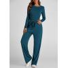 imagePRETTYGARDEN Womens Spring Fall Two Piece Outfits Tracksuits Long Sleeve Crop Tee Shirts Wide Leg Pants Matching Lounge SetsDark Blue