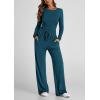 imagePRETTYGARDEN Womens Spring Fall Two Piece Outfits Tracksuits Long Sleeve Crop Tee Shirts Wide Leg Pants Matching Lounge SetsDark Blue