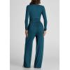 imagePRETTYGARDEN Womens Spring Fall Two Piece Outfits Tracksuits Long Sleeve Crop Tee Shirts Wide Leg Pants Matching Lounge SetsDark Blue