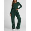 imagePRETTYGARDEN Womens Spring Fall Two Piece Outfits Tracksuits Long Sleeve Crop Tee Shirts Wide Leg Pants Matching Lounge SetsDark Green