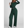 imagePRETTYGARDEN Womens Spring Fall Two Piece Outfits Tracksuits Long Sleeve Crop Tee Shirts Wide Leg Pants Matching Lounge SetsDark Green