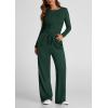imagePRETTYGARDEN Womens Spring Fall Two Piece Outfits Tracksuits Long Sleeve Crop Tee Shirts Wide Leg Pants Matching Lounge SetsDark Green