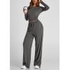imagePRETTYGARDEN Womens Spring Fall Two Piece Outfits Tracksuits Long Sleeve Crop Tee Shirts Wide Leg Pants Matching Lounge SetsDark Grey