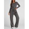 imagePRETTYGARDEN Womens Spring Fall Two Piece Outfits Tracksuits Long Sleeve Crop Tee Shirts Wide Leg Pants Matching Lounge SetsDark Grey