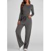 imagePRETTYGARDEN Womens Spring Fall Two Piece Outfits Tracksuits Long Sleeve Crop Tee Shirts Wide Leg Pants Matching Lounge SetsDark Grey