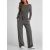 imagePRETTYGARDEN Womens Spring Fall Two Piece Outfits Tracksuits Long Sleeve Crop Tee Shirts Wide Leg Pants Matching Lounge SetsDark Grey