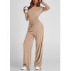 imagePRETTYGARDEN Womens Spring Fall Two Piece Outfits Tracksuits Long Sleeve Crop Tee Shirts Wide Leg Pants Matching Lounge SetsKhaki