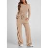 imagePRETTYGARDEN Womens Spring Fall Two Piece Outfits Tracksuits Long Sleeve Crop Tee Shirts Wide Leg Pants Matching Lounge SetsKhaki