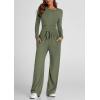 imagePRETTYGARDEN Womens Spring Fall Two Piece Outfits Tracksuits Long Sleeve Crop Tee Shirts Wide Leg Pants Matching Lounge SetsLight Army Green