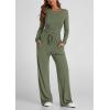 imagePRETTYGARDEN Womens Spring Fall Two Piece Outfits Tracksuits Long Sleeve Crop Tee Shirts Wide Leg Pants Matching Lounge SetsLight Army Green