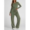 imagePRETTYGARDEN Womens Spring Fall Two Piece Outfits Tracksuits Long Sleeve Crop Tee Shirts Wide Leg Pants Matching Lounge SetsLight Army Green
