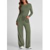 imagePRETTYGARDEN Womens Spring Fall Two Piece Outfits Tracksuits Long Sleeve Crop Tee Shirts Wide Leg Pants Matching Lounge SetsLight Army Green