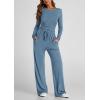 imagePRETTYGARDEN Womens Spring Fall Two Piece Outfits Tracksuits Long Sleeve Crop Tee Shirts Wide Leg Pants Matching Lounge SetsMist Blue