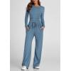 imagePRETTYGARDEN Womens Spring Fall Two Piece Outfits Tracksuits Long Sleeve Crop Tee Shirts Wide Leg Pants Matching Lounge SetsMist Blue