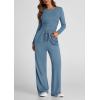 imagePRETTYGARDEN Womens Spring Fall Two Piece Outfits Tracksuits Long Sleeve Crop Tee Shirts Wide Leg Pants Matching Lounge SetsMist Blue