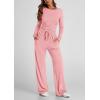 imagePRETTYGARDEN Womens Spring Fall Two Piece Outfits Tracksuits Long Sleeve Crop Tee Shirts Wide Leg Pants Matching Lounge SetsPink