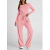 imagePRETTYGARDEN Womens Spring Fall Two Piece Outfits Tracksuits Long Sleeve Crop Tee Shirts Wide Leg Pants Matching Lounge SetsPink