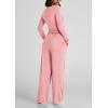 imagePRETTYGARDEN Womens Spring Fall Two Piece Outfits Tracksuits Long Sleeve Crop Tee Shirts Wide Leg Pants Matching Lounge SetsPink