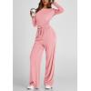 imagePRETTYGARDEN Womens Spring Fall Two Piece Outfits Tracksuits Long Sleeve Crop Tee Shirts Wide Leg Pants Matching Lounge SetsPink