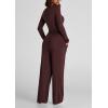 imagePRETTYGARDEN Womens Spring Fall Two Piece Outfits Tracksuits Long Sleeve Crop Tee Shirts Wide Leg Pants Matching Lounge SetsRed Brown