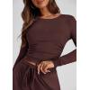 imagePRETTYGARDEN Womens Spring Fall Two Piece Outfits Tracksuits Long Sleeve Crop Tee Shirts Wide Leg Pants Matching Lounge SetsRed Brown